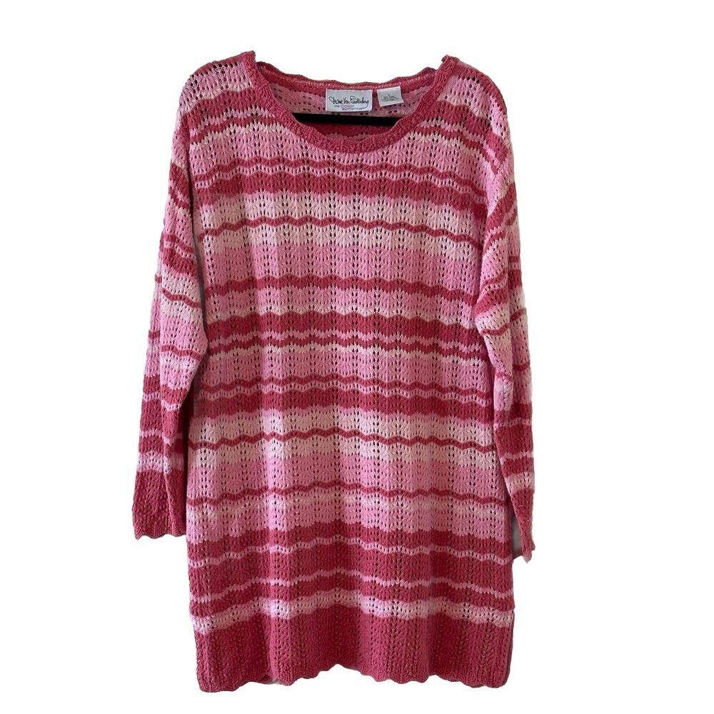 Vintage Diane Von Furstenberg Color Authority Pink Chevron Knit‎ Sweater Large